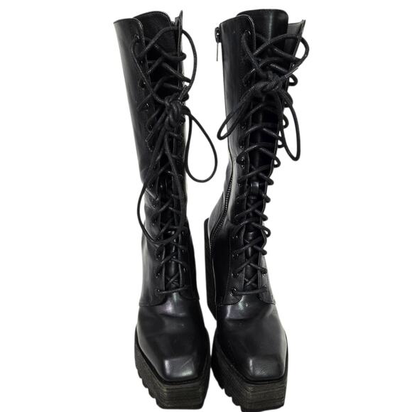 Darker Wavs Flanger Chunky Platform Boot Combat Black Square Toe Angular Retro 7 - Picture 10 of 15